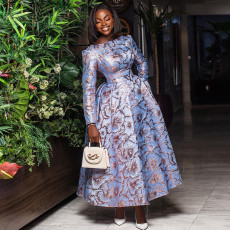 Long Sleeve Print O Neck Maxi Dress GCNE-7305