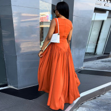 Solid Color Hollow Out Sleeveless Midi Dress GCNE-7217