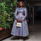 Long Sleeve Print O Neck Maxi Dress GCNE-7305