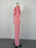 V Neck Flare Sleeve Tie Up Tops Loose Two Piece Pants Set GCNE-6851