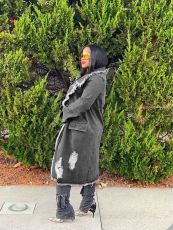 Lapel Neck Holes Denim Long Coat MTY-6888