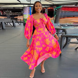 Long Sleeve Print Long Sleeve Maxi Dress GCNE-7258