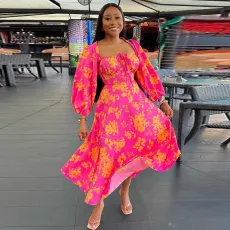 Long Sleeve Print Long Sleeve Maxi Dress GCNE-7258