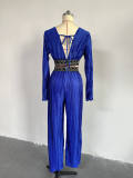 Press Pleat V-neck Flare Sleeve Shirt Wide Leg Pants Suit GCNE-6780