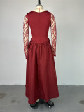 Square Neck Lace Long Sleeve Maxi Dress GCNE-7447