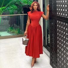 Sleeveless Solid Color Slim Midi Dress GCNE-6990