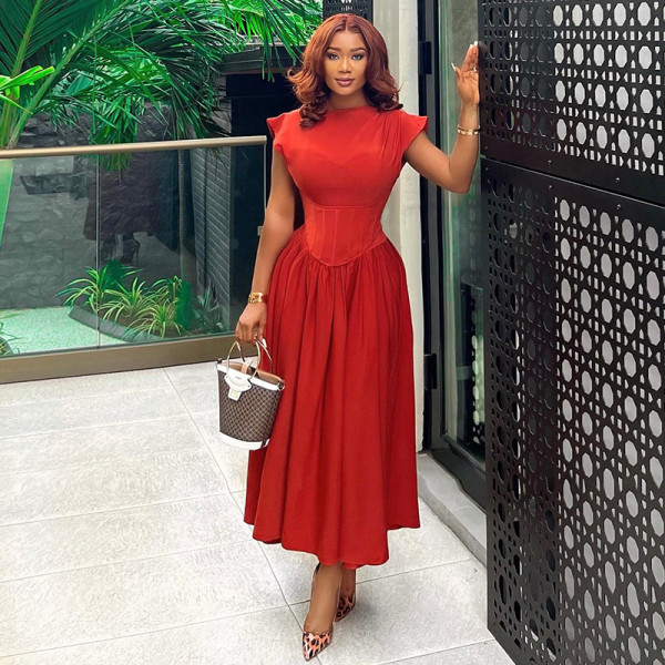 Sleeveless Solid Color Slim Midi Dress GCNE-6990