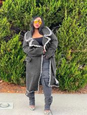 Lapel Neck Holes Denim Long Coat MTY-6888