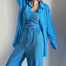 Long Sleeve Solid Color Loose Three Piece Pants Set GCNE-6100