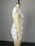 V Neck Short Sleeve Patchwork Pleated Mini Dress GCNE-7428
