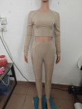 Long Sleeve Patchwork Slim Two Piece Pants Set GBGF-23018