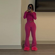 Solid Color Zipper Slim Two Piece Pants Set MEM-88605