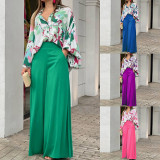 Print Long Sleeve Shirt Loose Two Piece Pants Set GCNE-8608