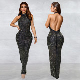 Sexy Sleeveless Hot Drill Backless Maxi Dress BY-7106