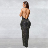 Sexy Sleeveless Hot Drill Backless Maxi Dress BY-7106