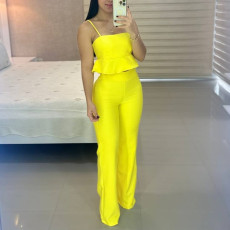 Suspender Ruffle High Waisted Straight Pants Set GCNE-3057