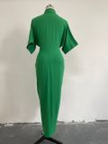 Solid Color Single-breasted Shirt Dress GCNE-8619