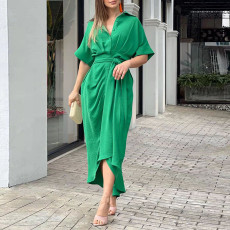 Solid Color Single-breasted Shirt Dress GCNE-8619