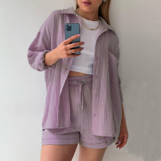 Long Sleeve Shirt And Pants Loose 2 Piece Set(With White Vest) GCNE-3015