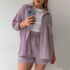 Long Sleeve Shirt And Pants Loose 2 Piece Set(With White Vest) GCNE-3015