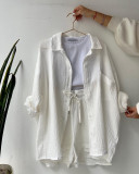 Long Sleeve Shirt And Pants Loose 2 Piece Set(With White Vest) GCNE-3015