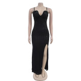Deep V Neck Sleeveless Sling Maxi Dress BY-7086