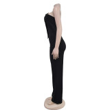 Sleeveless Buttoned Solid Color Jumpsuit BY-7105