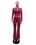 Solid Color Zipper Slim Two Piece Pants Set MEM-88605