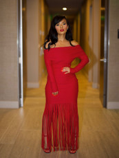 One Shoulder Long Sleeve Tassel Maxi Dress SFY-604
