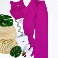 Solid Color Vest Drawstring Straight Pants Suit GCNE-3086