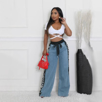Letter Color Block Loose Wide Leg Jeans SFY-597
