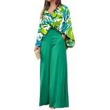 Print Long Sleeve Shirt Loose Two Piece Pants Set GCNE-8608