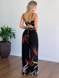 Print V Neck Vest And Wide Leg Pants 2 Piece Set GCNE-8505