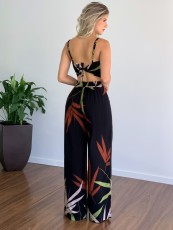 Print V Neck Vest And Wide Leg Pants 2 Piece Set GCNE-8505