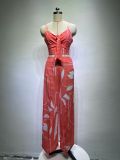 Print V Neck Vest And Wide Leg Pants 2 Piece Set GCNE-8505