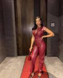 Fashion Sleeveless PU Leather Jumpsuit OLYF-6163