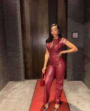 Fashion Sleeveless PU Leather Jumpsuit OLYF-6163