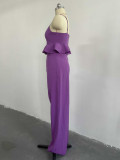 Suspender Ruffle High Waisted Straight Pants Set GCNE-3057