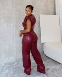 Fashion Sleeveless PU Leather Jumpsuit OLYF-6163