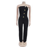 Sleeveless Buttoned Solid Color Jumpsuit BY-7105