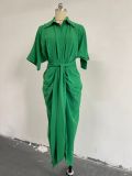 Solid Color Single-breasted Shirt Dress GCNE-8619