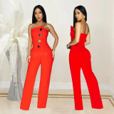 Sleeveless Buttoned Solid Color Jumpsuit BY-7105