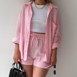 Long Sleeve Shirt And Pants Loose 2 Piece Set(With White Vest) GCNE-3015