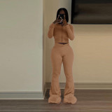 Solid Color Zipper Slim Two Piece Pants Set MEM-88605