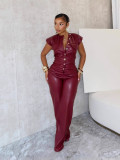 Fashion Sleeveless PU Leather Jumpsuit OLYF-6163
