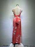 Print V Neck Vest And Wide Leg Pants 2 Piece Set GCNE-8505
