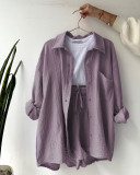 Long Sleeve Shirt And Pants Loose 2 Piece Set(With White Vest) GCNE-3015