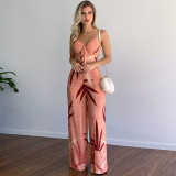 Print V Neck Vest And Wide Leg Pants 2 Piece Set GCNE-8505