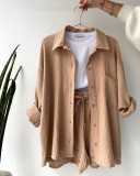 Long Sleeve Shirt And Pants Loose 2 Piece Set(With White Vest) GCNE-3015