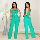 Sleeveless Buttoned Solid Color Jumpsuit BY-7105